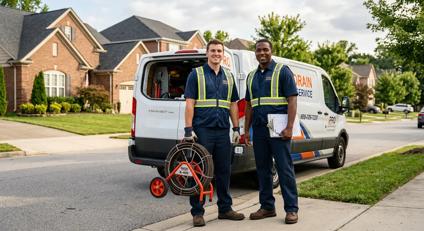Sewer and drain service team with equipment ready for work in Clinton